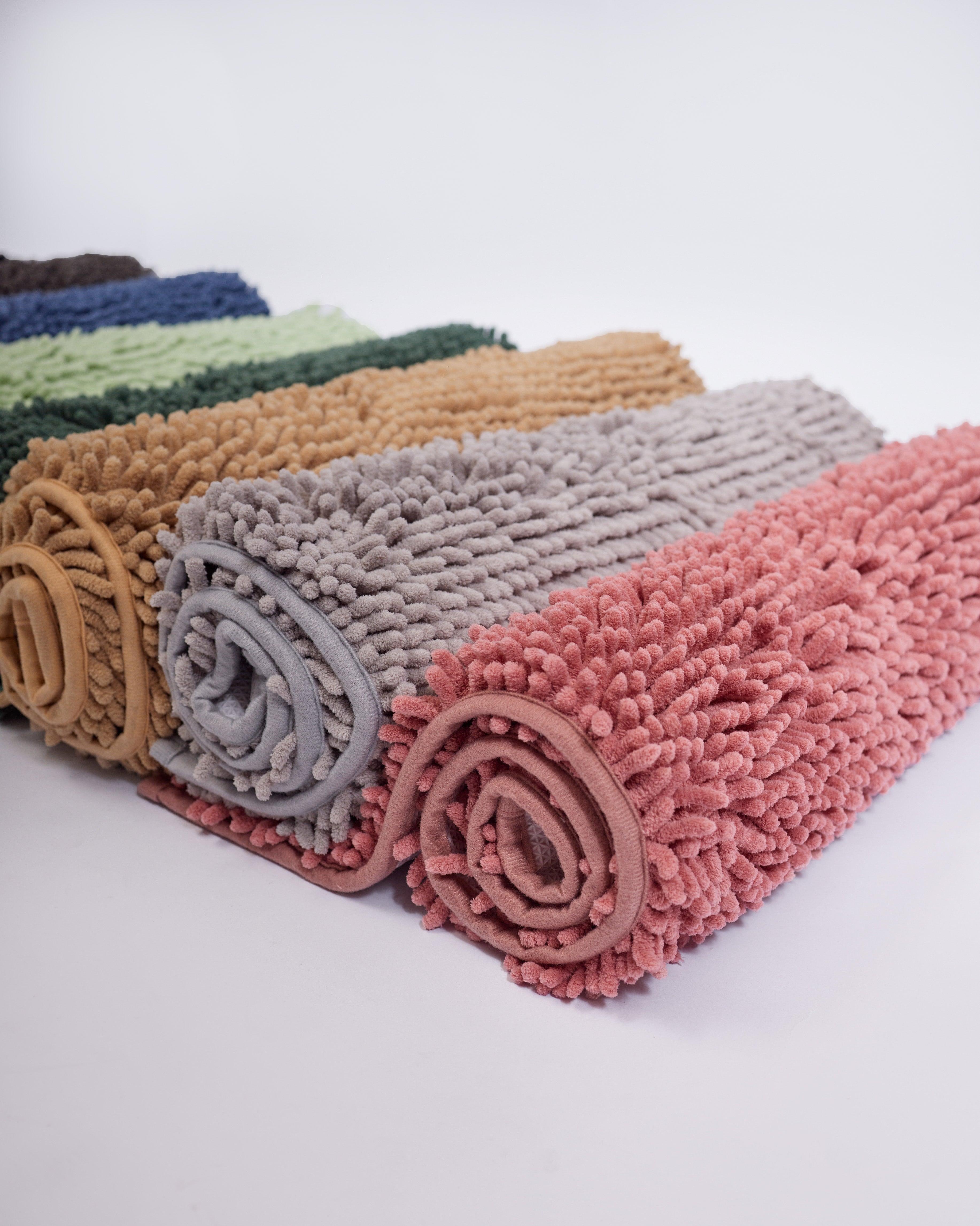 Mily Bath Rug in assorted colors, showcasing soft, plush texture and anti-slip features.