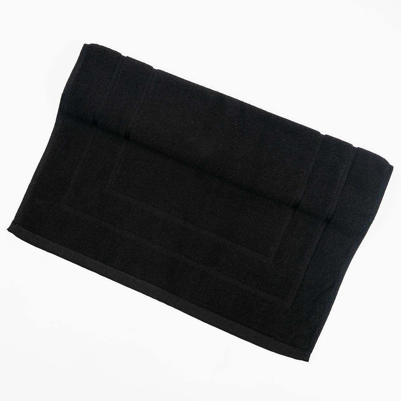 Black deluxe bath mat, plush and absorbent, perfect for a spa-like experience.