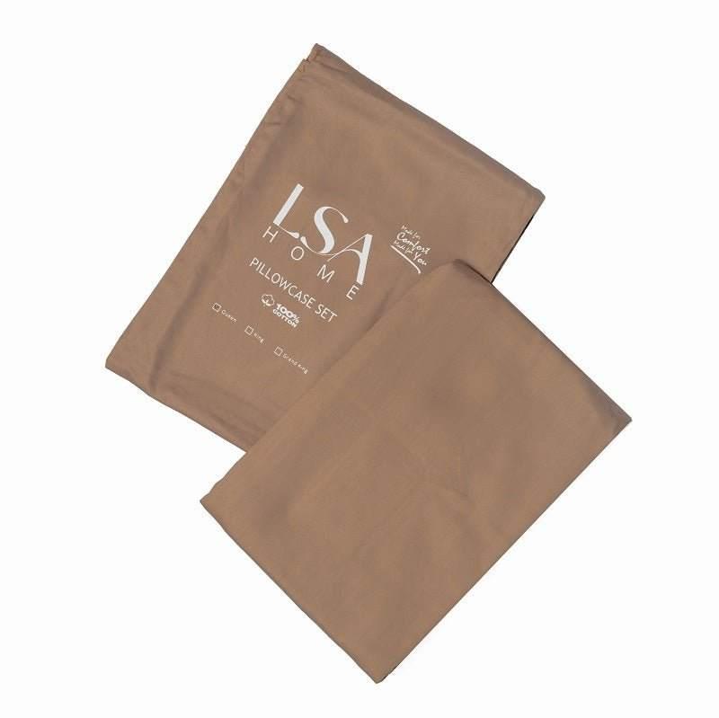 Luxe Pillowcase Set in durable brown fabric, perfect for adding elegance to any bedroom.
