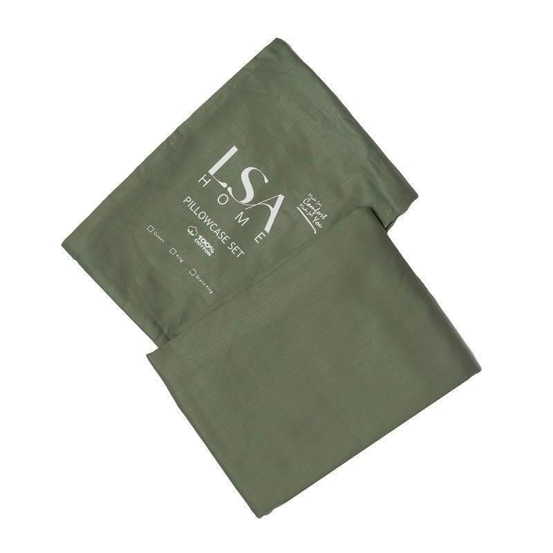 Luxe Pillowcase Set in green, 100% cotton, pair for classy bedroom decor.