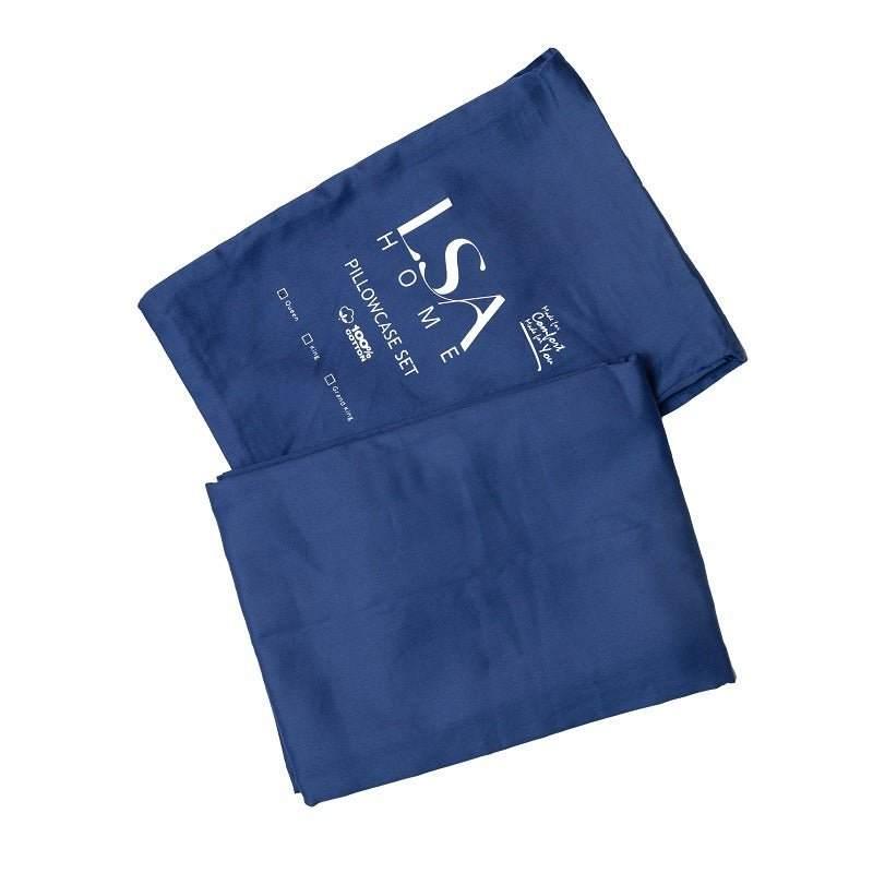 Luxe Pillowcase Set in navy blue, 100% cotton, sold as a pair.