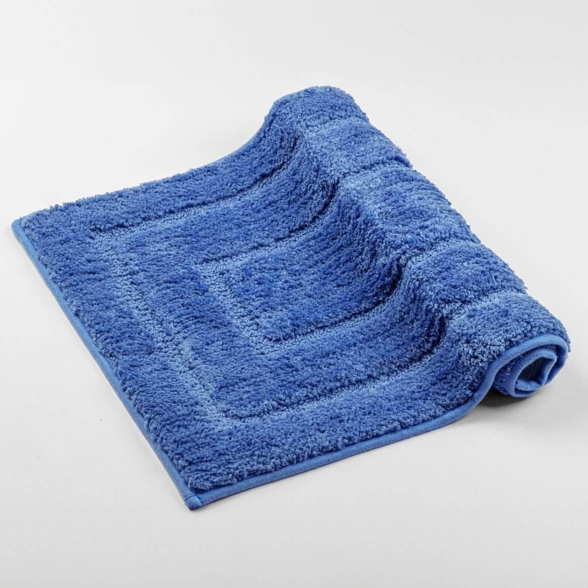 Blue Ola Bath Rug with anti-slip design for bathroom safety and style.