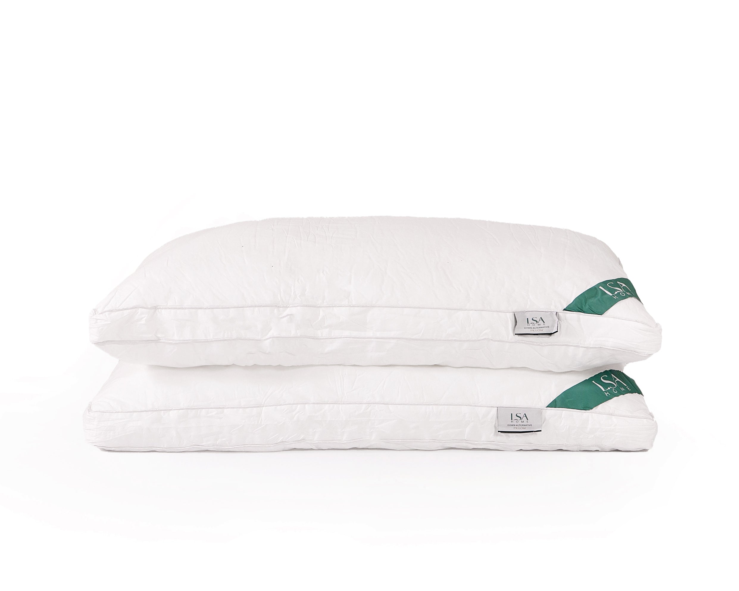 Alternative pillows pairs with down-like softness, hypoallergenic.