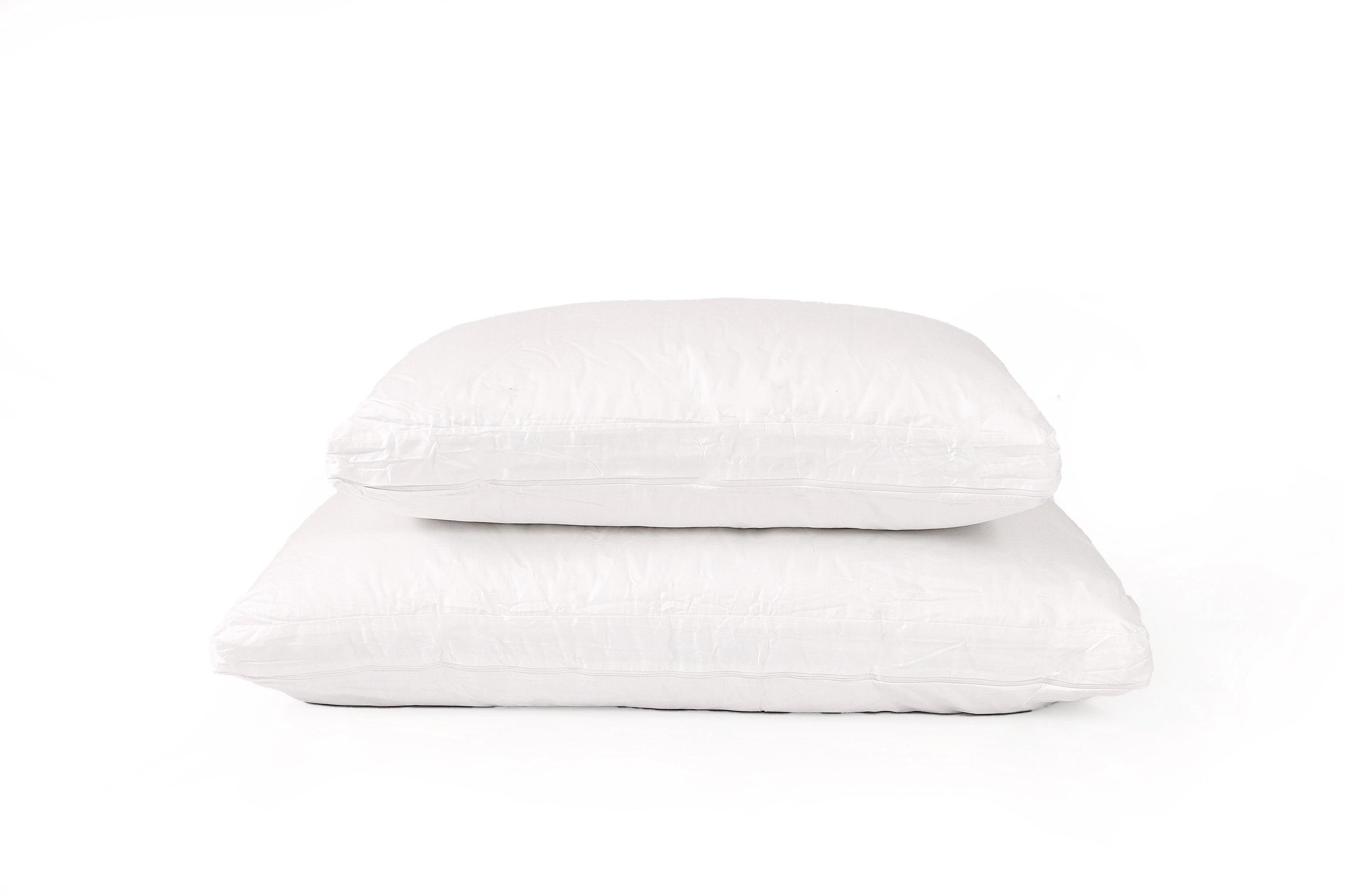Pair of white 3 Layer Adjustable Pillows with shredded memory foam for firm support and customizable loft