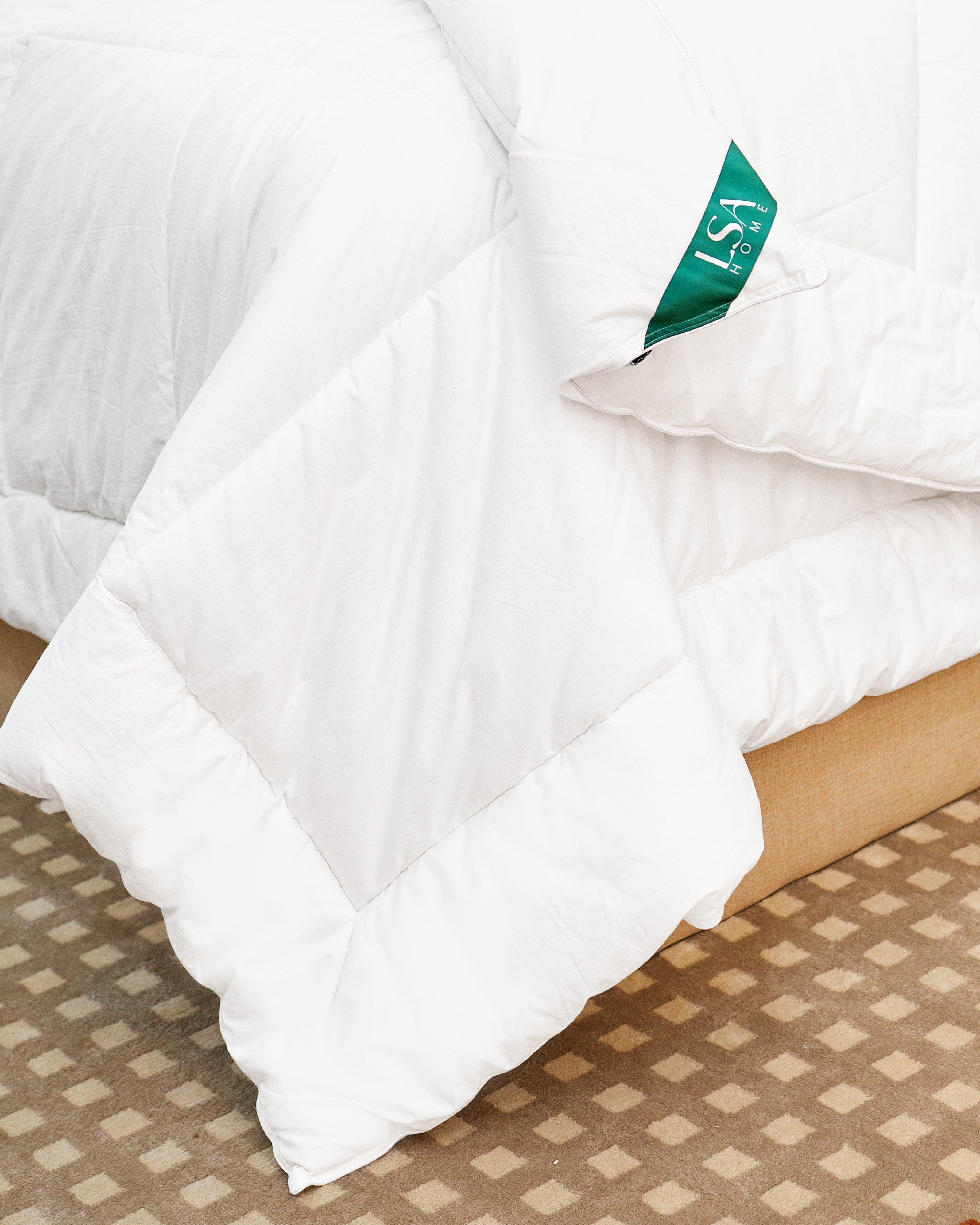 White All Season Down Alternative Duvet with hollow fiber filling on bed corner