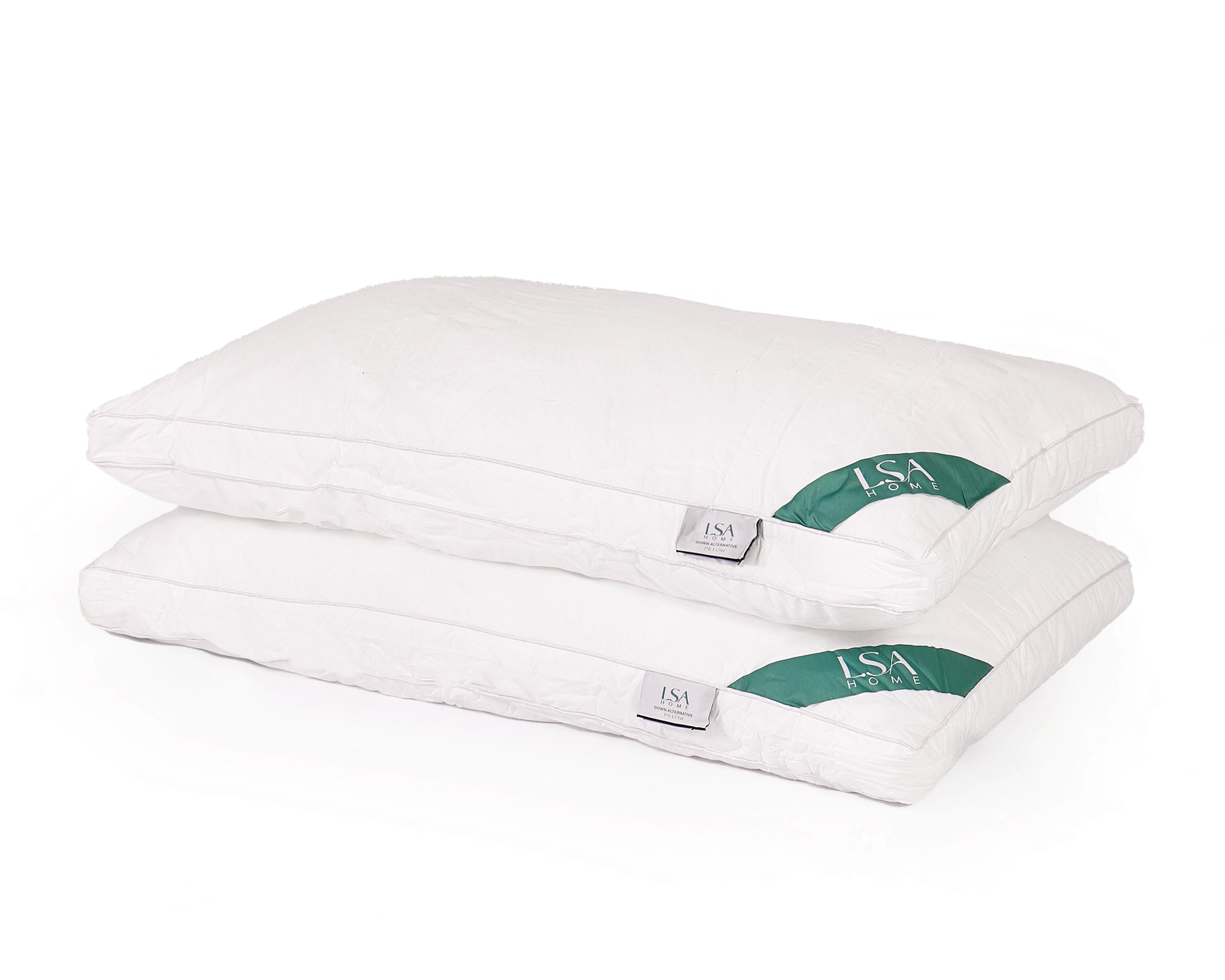 Pair of hypoallergenic down alternative pillows with soft hollow fiber filling.