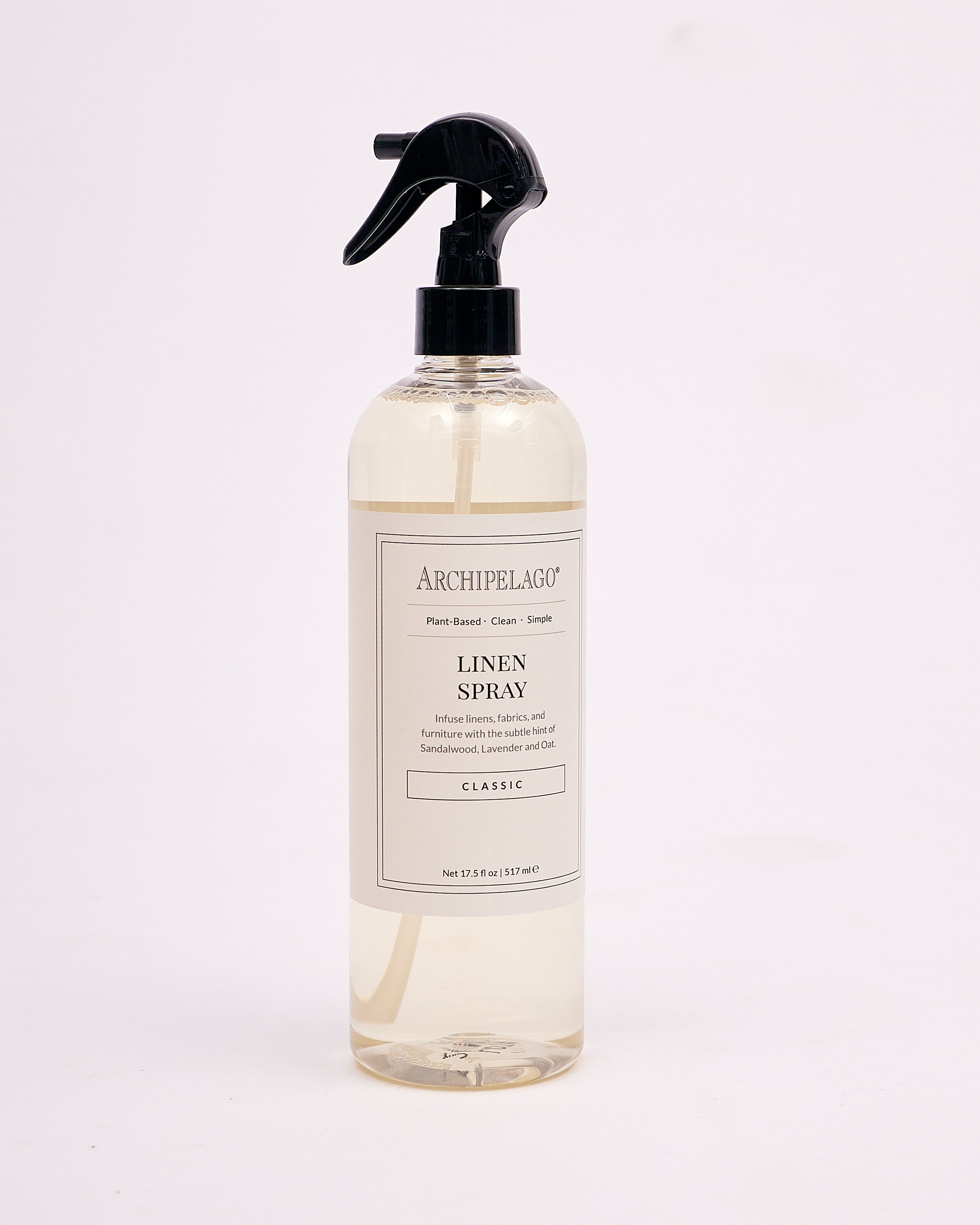 Archipelago Classic Linen Spray bottle with relaxing sandalwood, lavender, and oat scent.