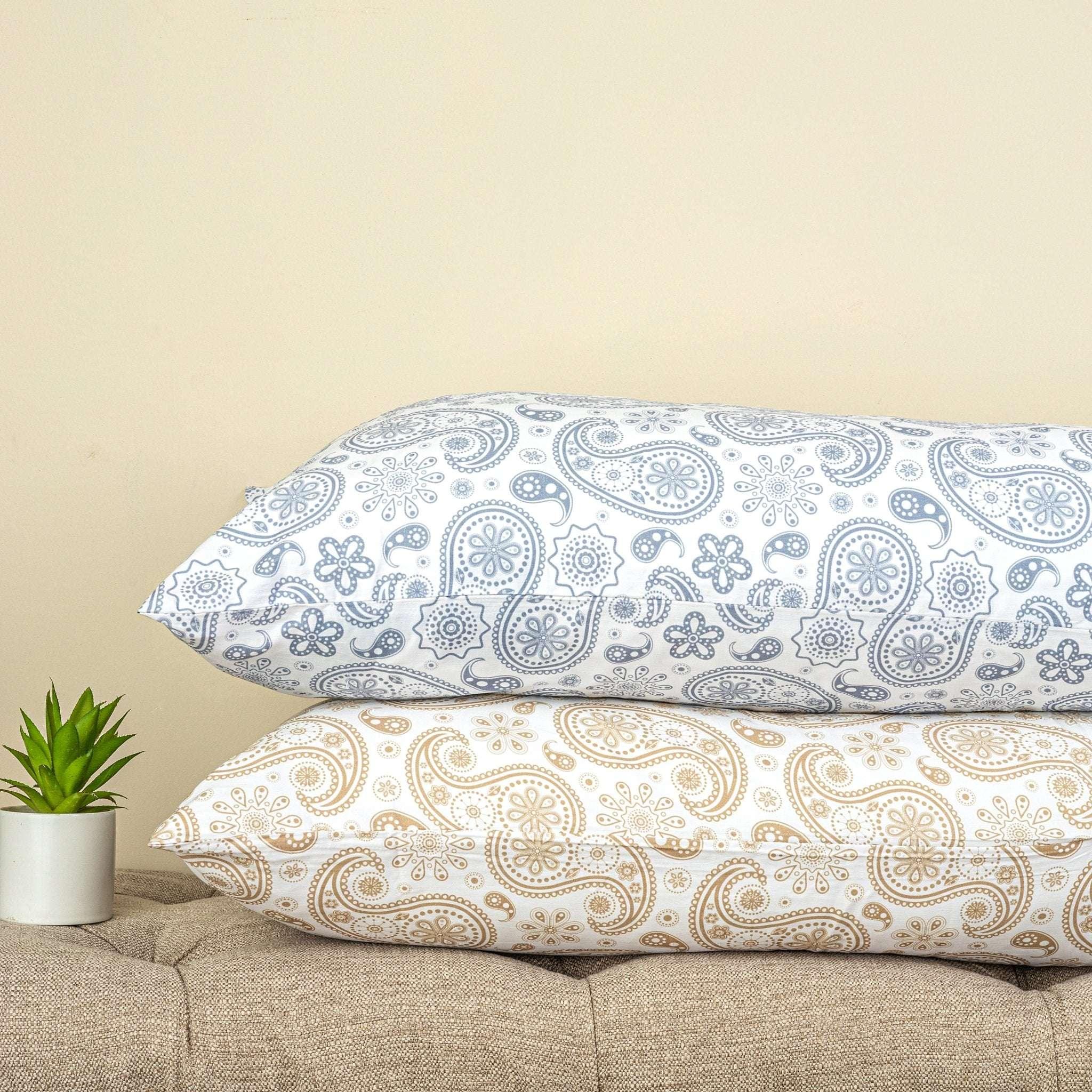Soft and durable paisley duvet cover set in grey and brown with intricate teardrop motifs made from 100% cotton